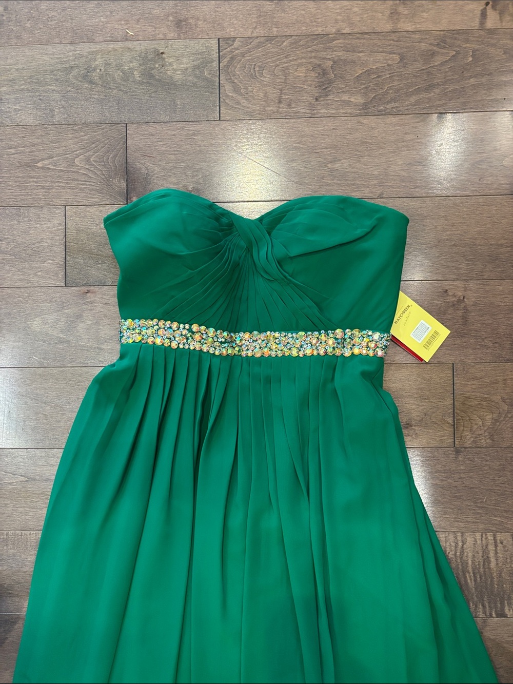 May Queen Strapless Green Party Dress with Jeweled Waistband